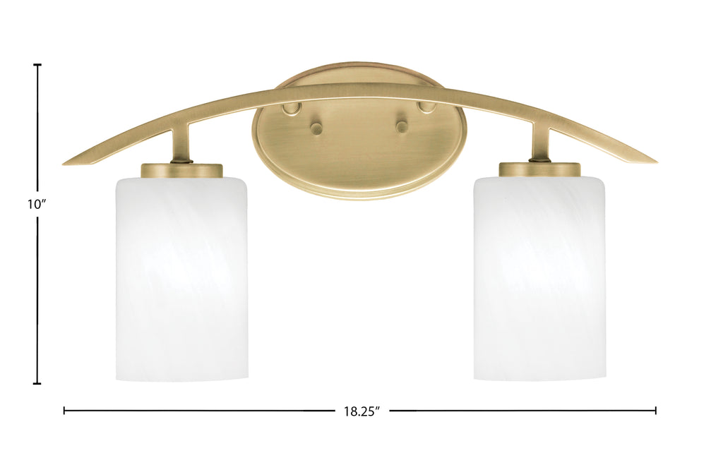 Kurve Two Light Bath Bar in New Age Brass with White Marble Shade