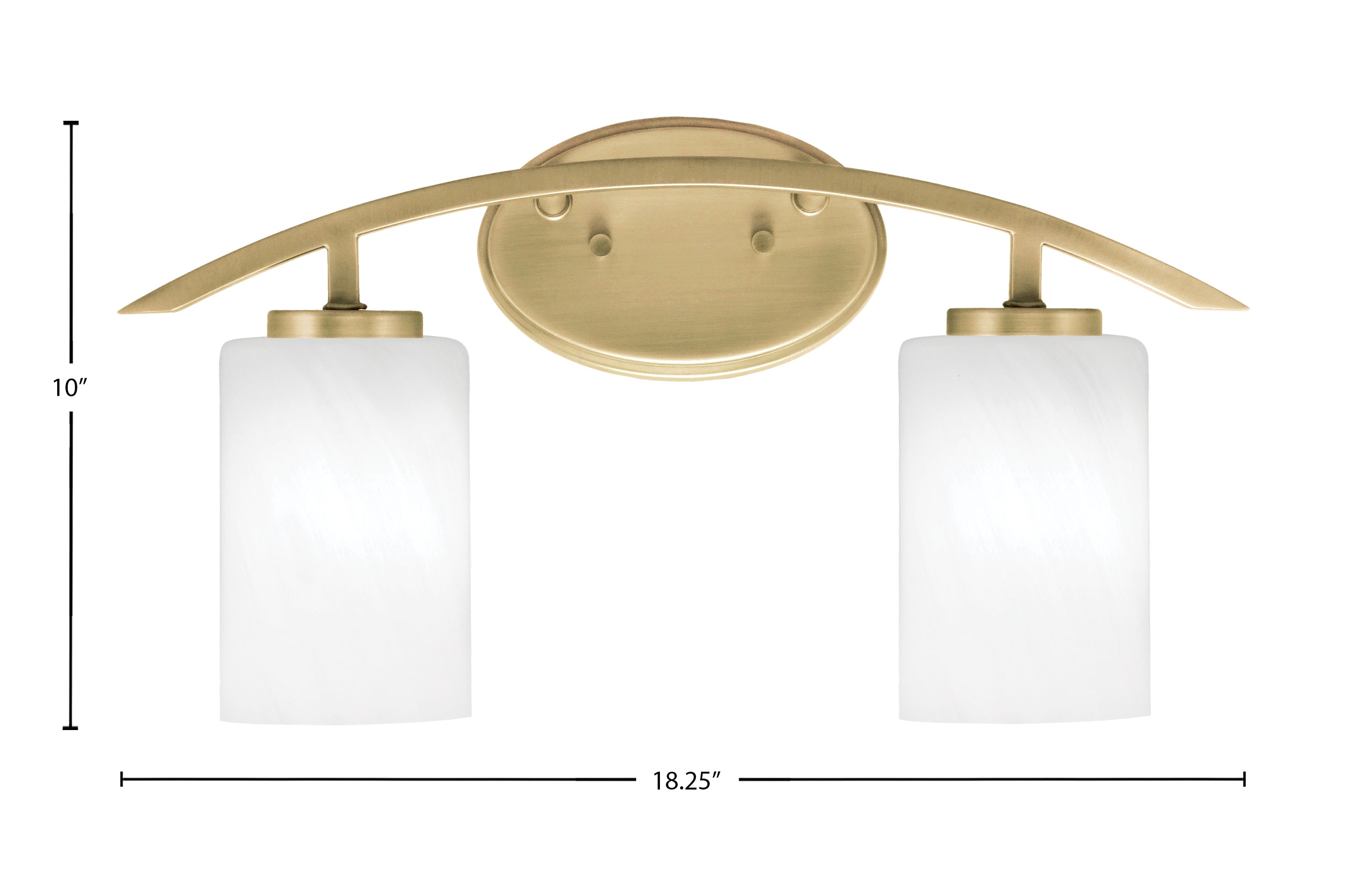 Kurve Two Light Bath Bar in New Age Brass with White Marble Shade