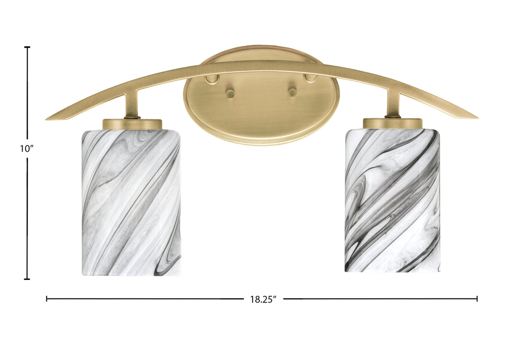 Kurve Two Light Bath Bar in New Age Brass with Onyx Swirl Shade