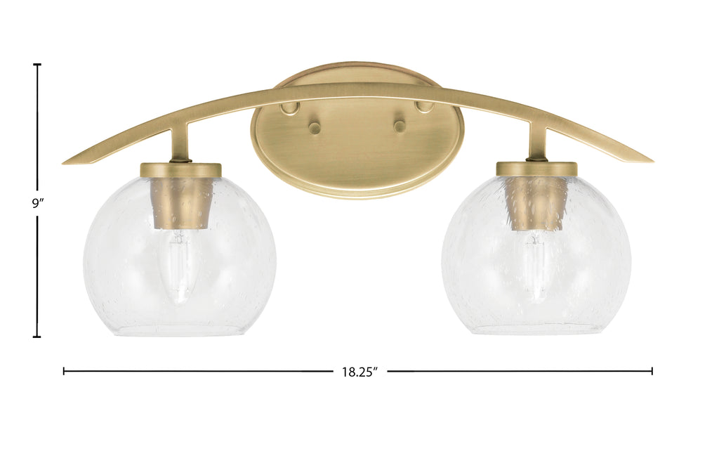 Kurve Two Light Bath Bar in New Age Brass with Clear Bubble Shade