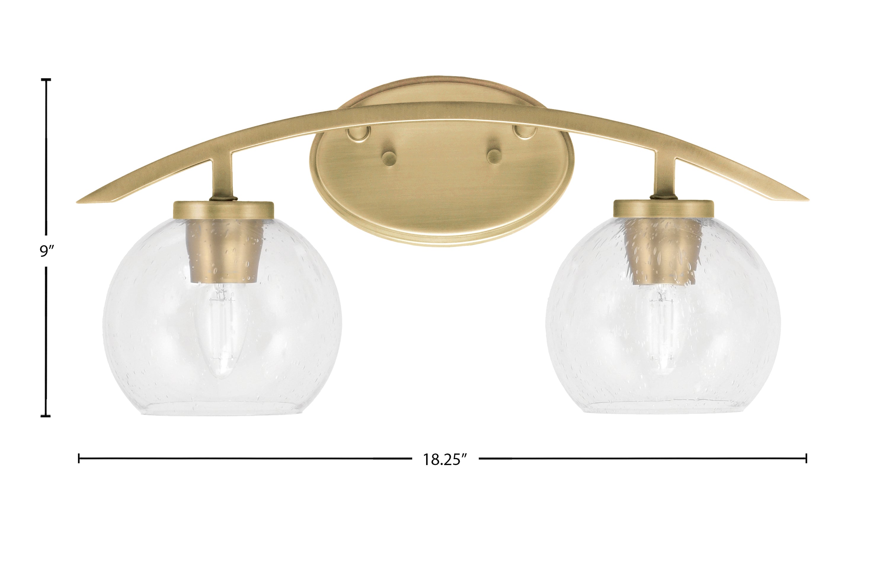 Kurve Two Light Bath Bar in New Age Brass with Clear Bubble Shade