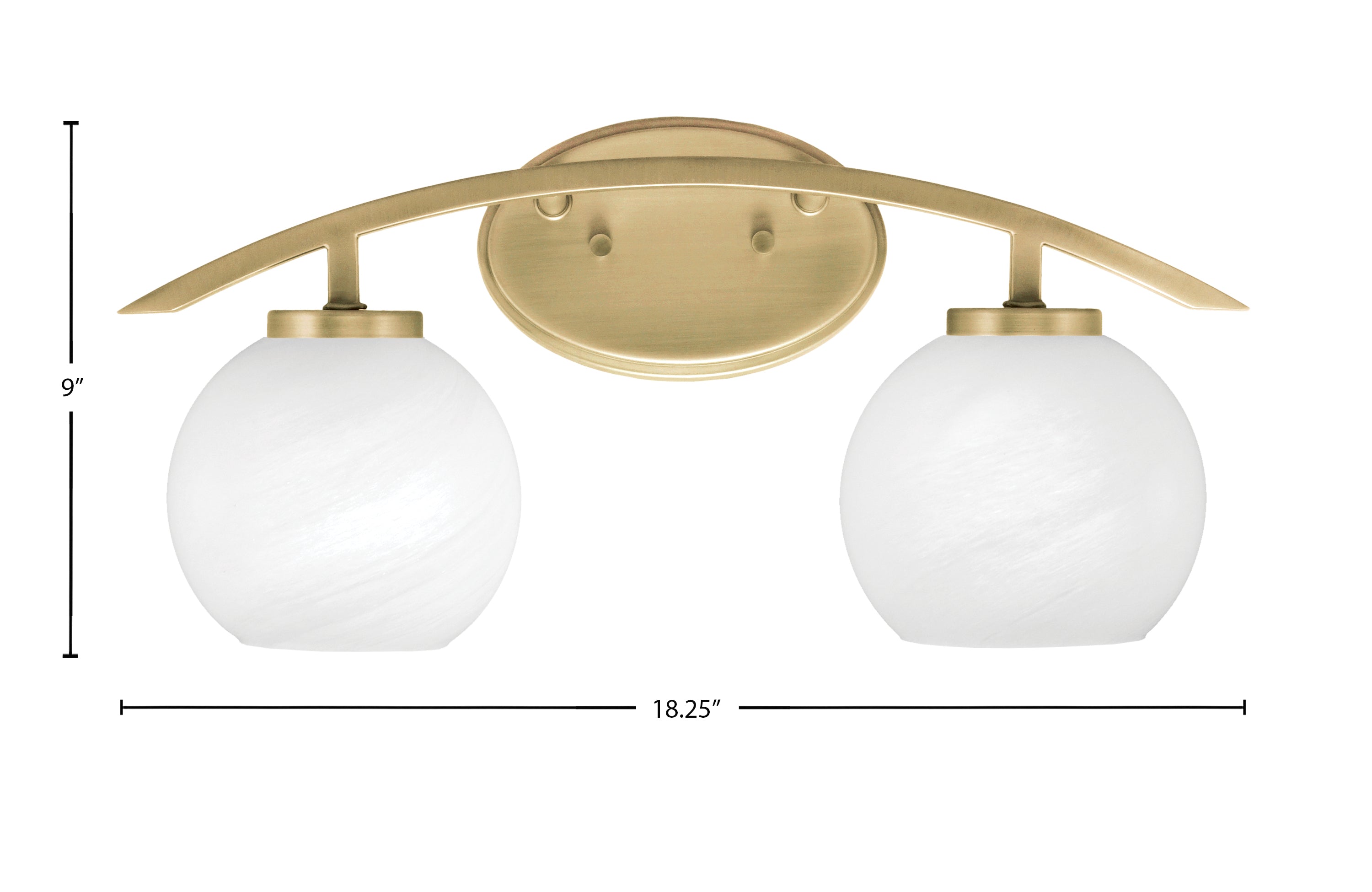 Kurve Two Light Bath Bar in New Age Brass with White Marble Shade