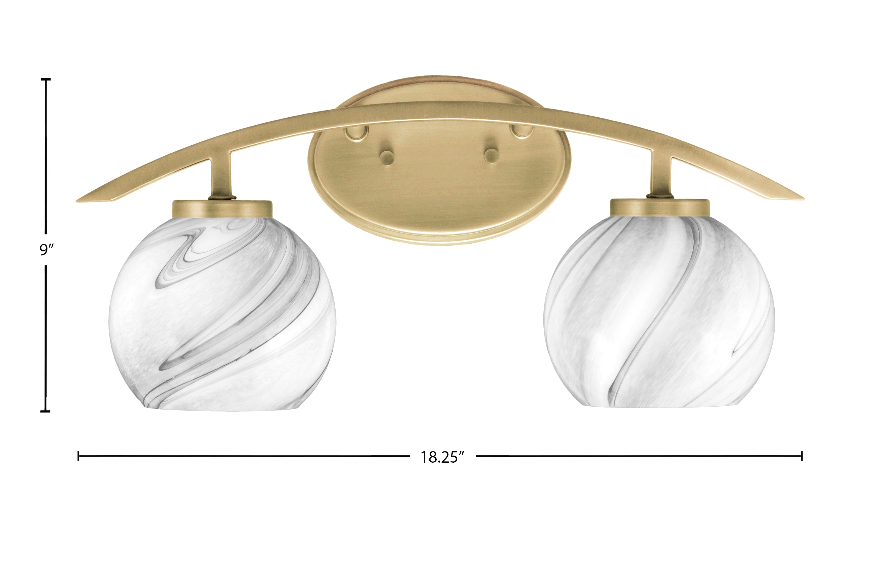 Kurve Two Light Bath Bar in New Age Brass with Onyx Swirl Shade