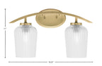 Kurve Two Light Bath Bar in New Age Brass with Clear Textured Shade