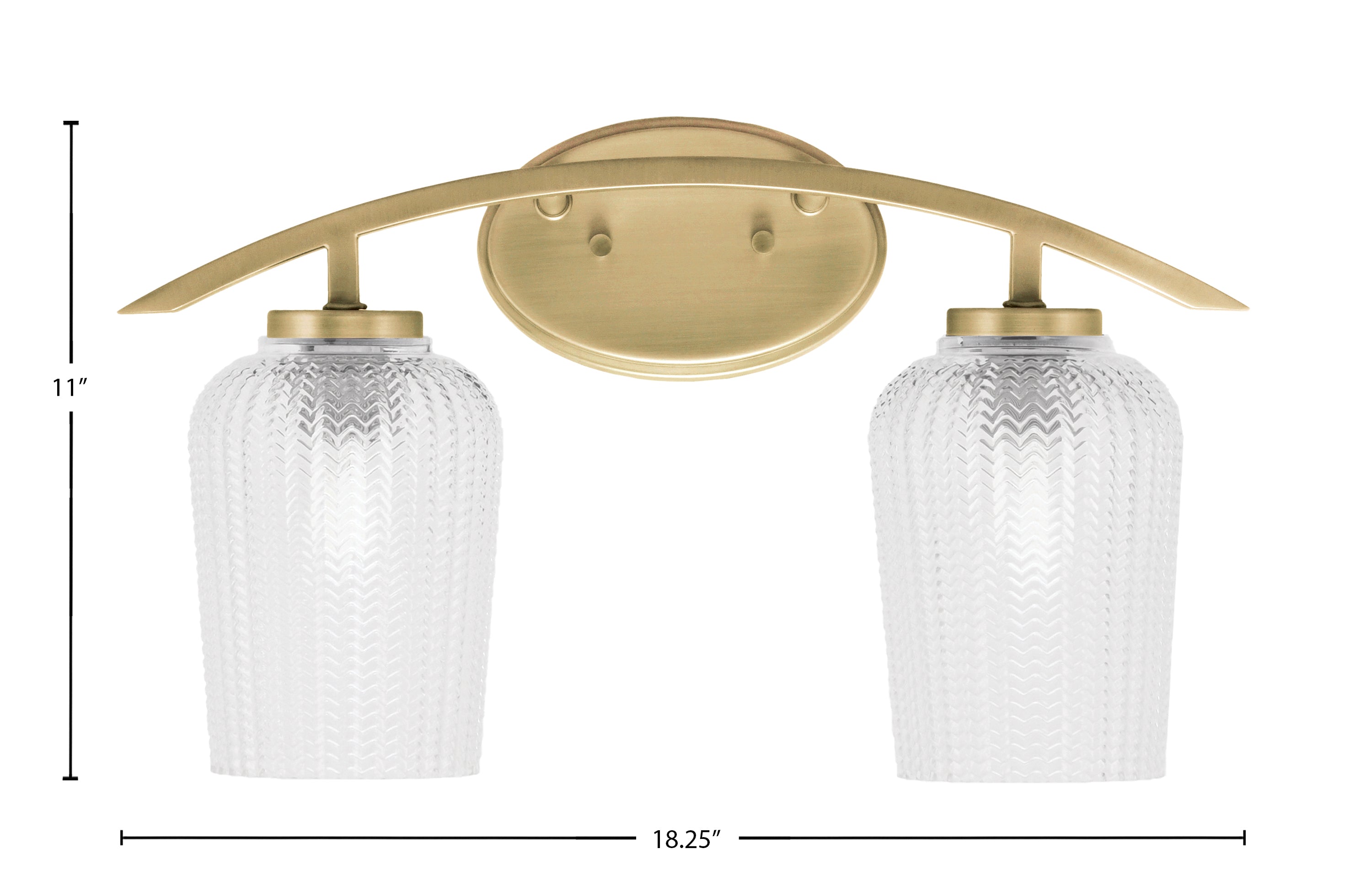 Kurve Two Light Bath Bar in New Age Brass with Clear Textured Shade