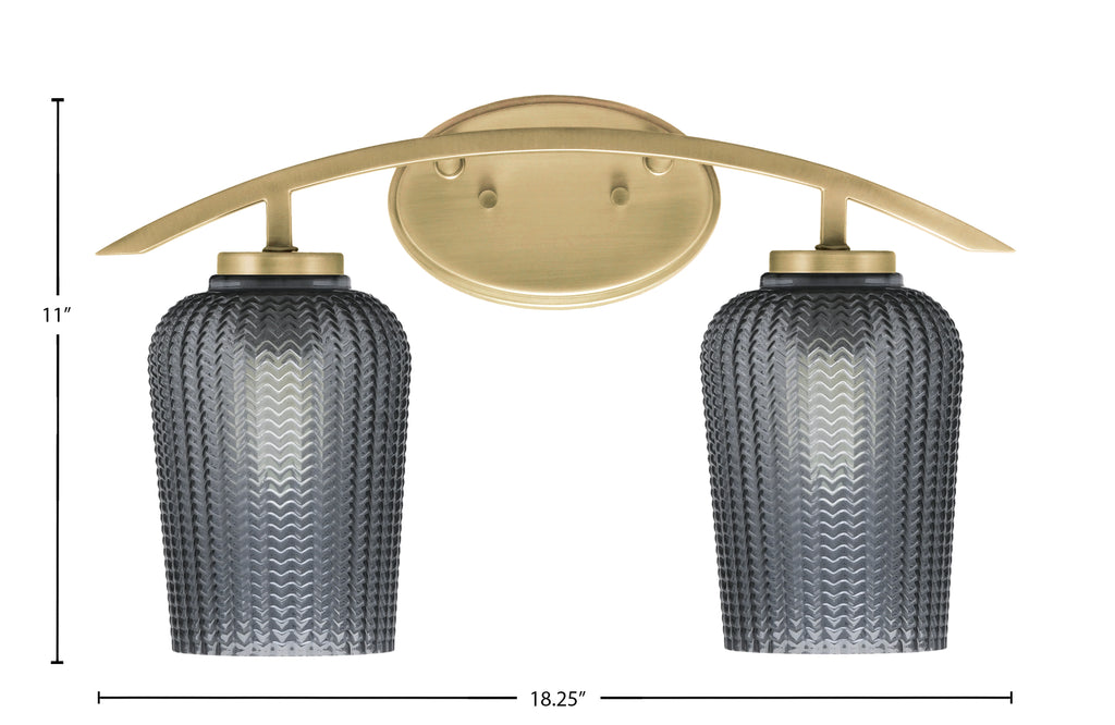 Kurve Two Light Bath Bar in New Age Brass with Smoke Textured Shade