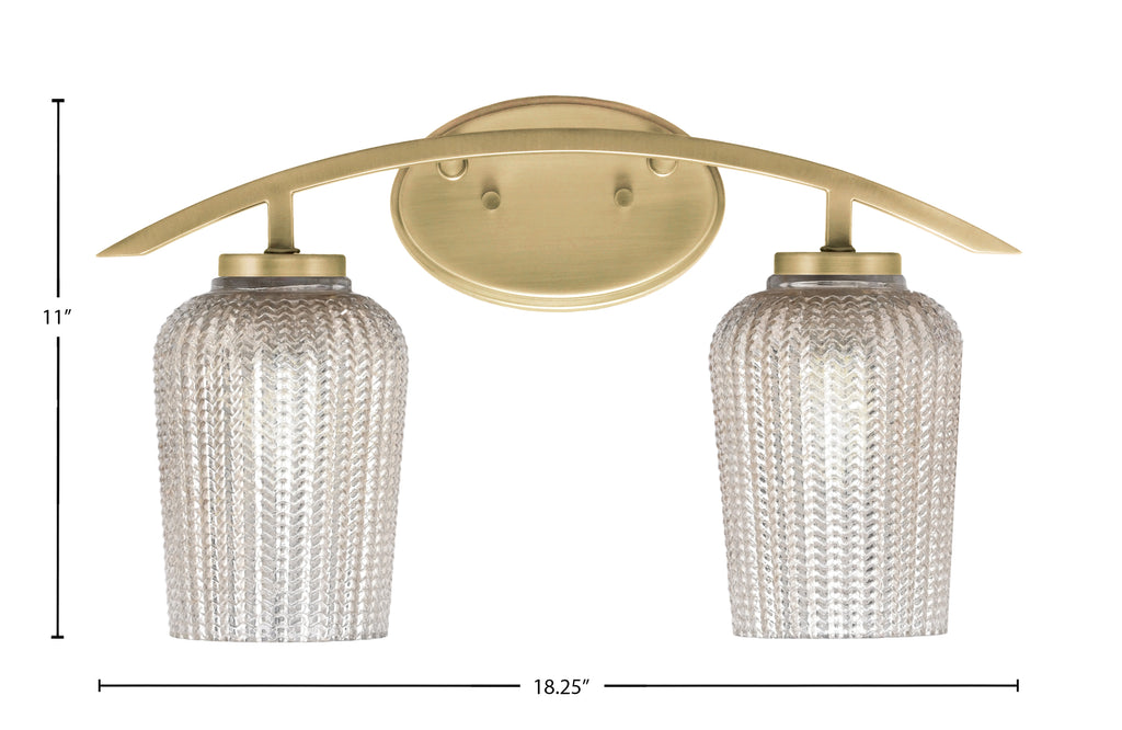 Kurve Two Light Bath Bar in New Age Brass with Silver Textured Shade