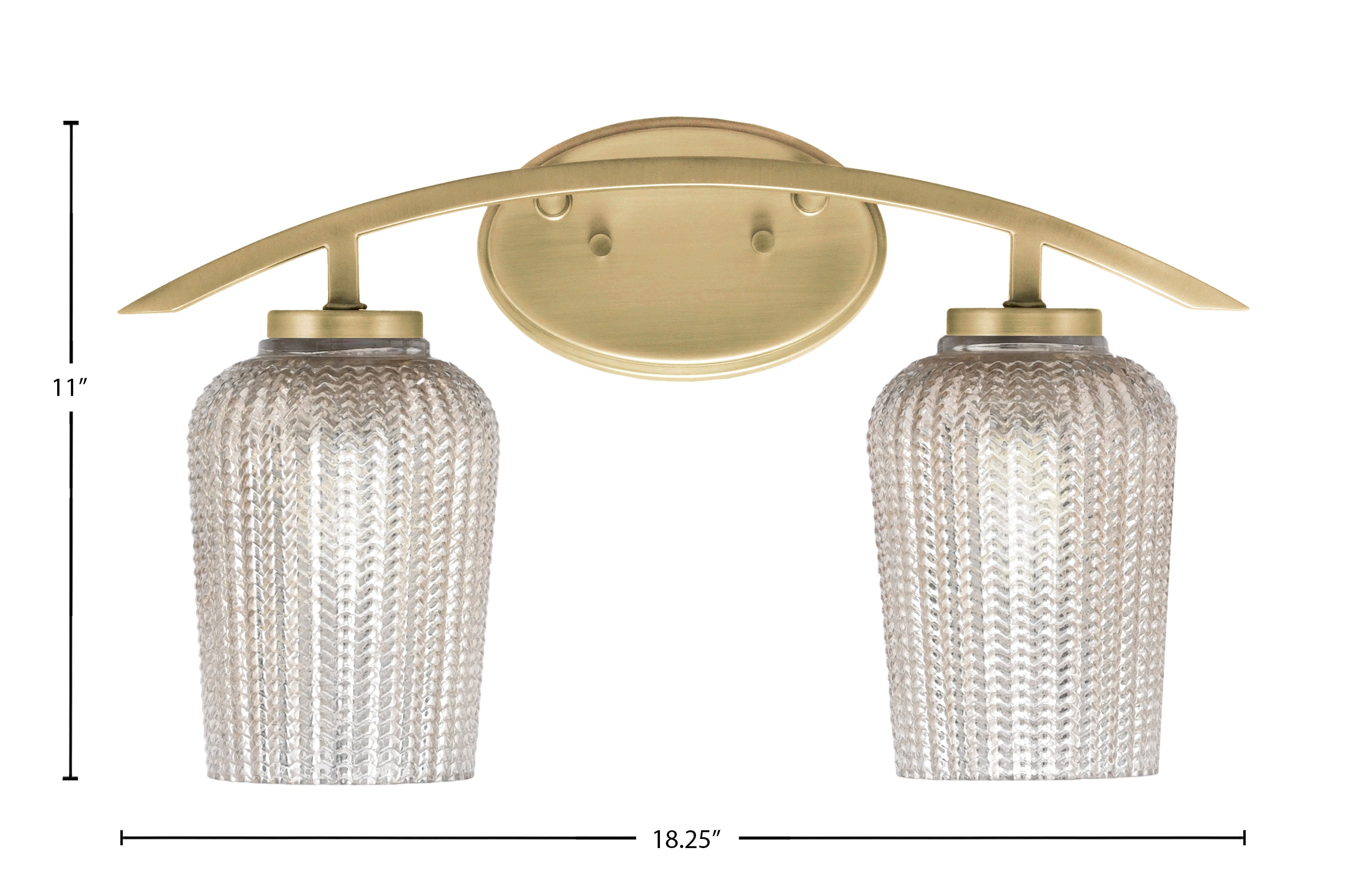 Kurve Two Light Bath Bar in New Age Brass with Silver Textured Shade