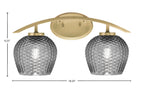 Kurve Two Light Bath Bar in New Age Brass with Smoke Textured Shade