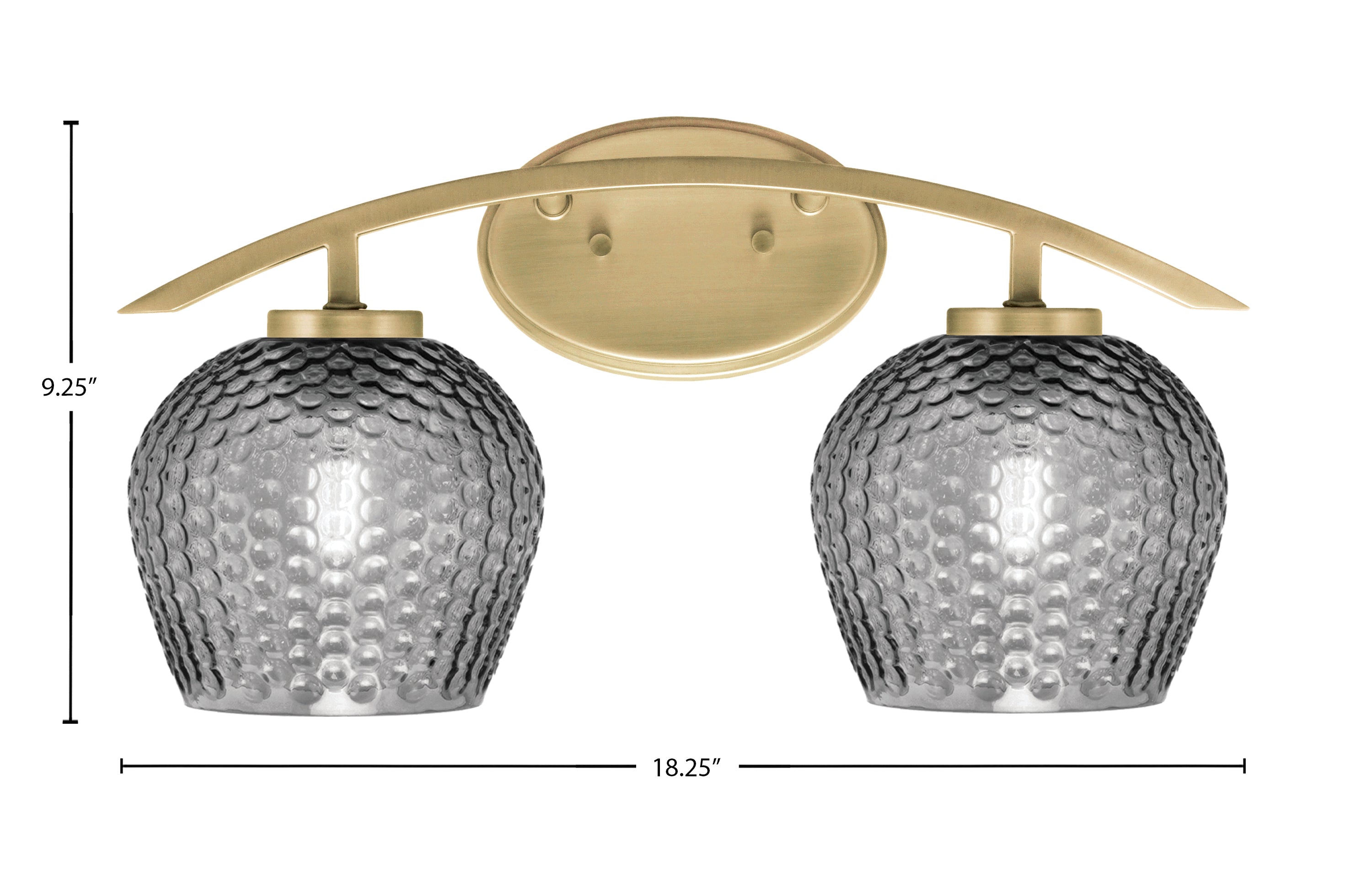 Kurve Two Light Bath Bar in New Age Brass with Smoke Textured Shade