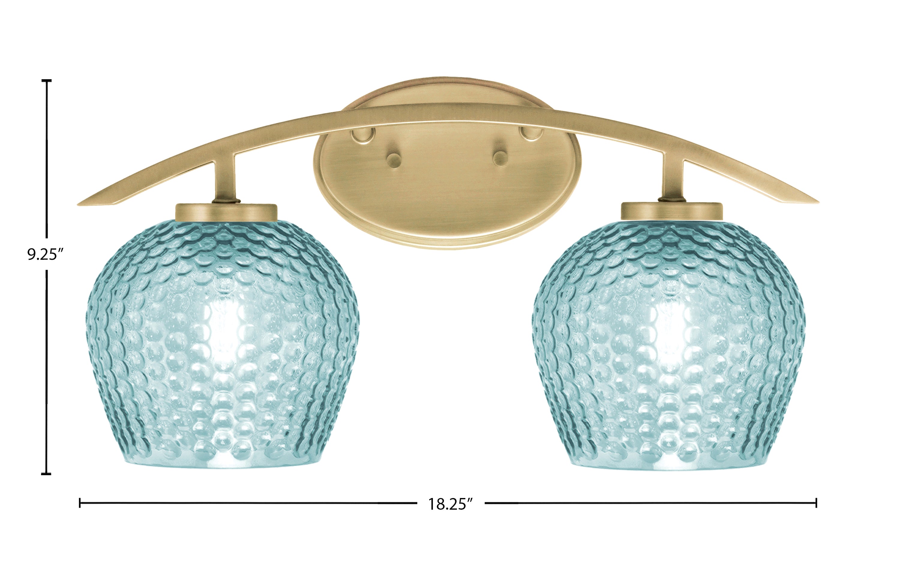 Kurve Two Light Bath Bar in New Age Brass with Turquoise Textured Shade