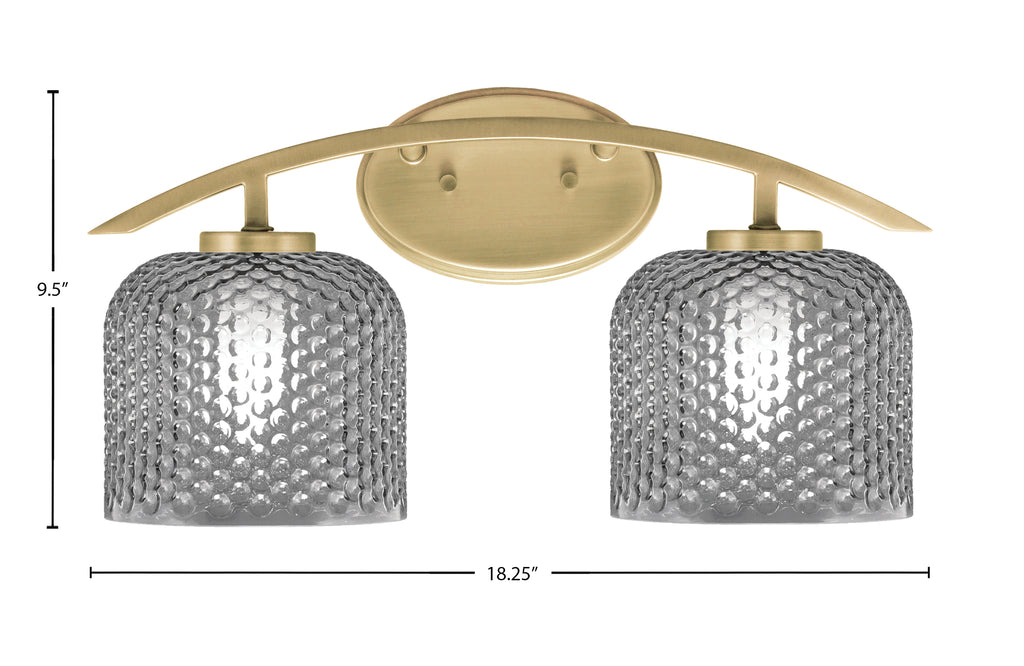 Kurve Two Light Bath Bar in New Age Brass with Smoke Textured Shade