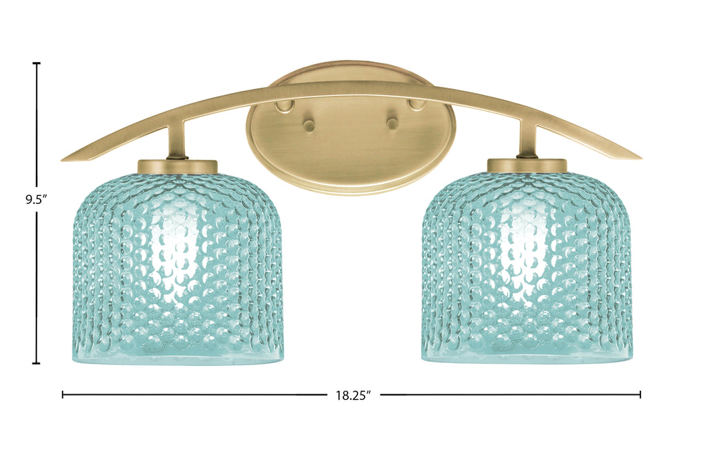 Kurve Two Light Bath Bar in New Age Brass with Turquoise Textured Shade