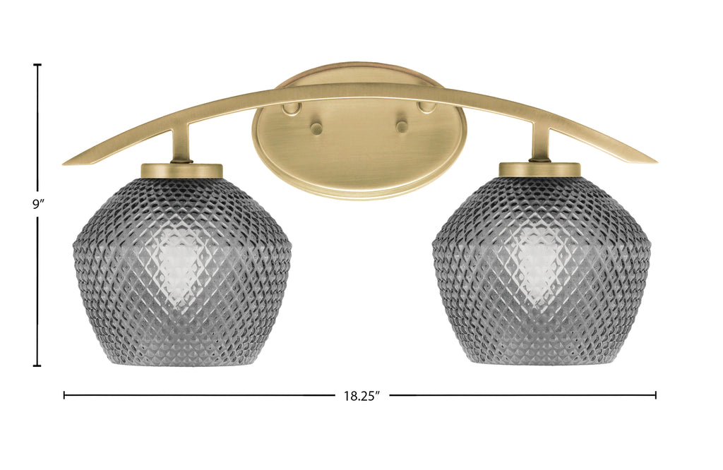 Kurve Two Light Bath Bar in New Age Brass with Smoke Textured Shade