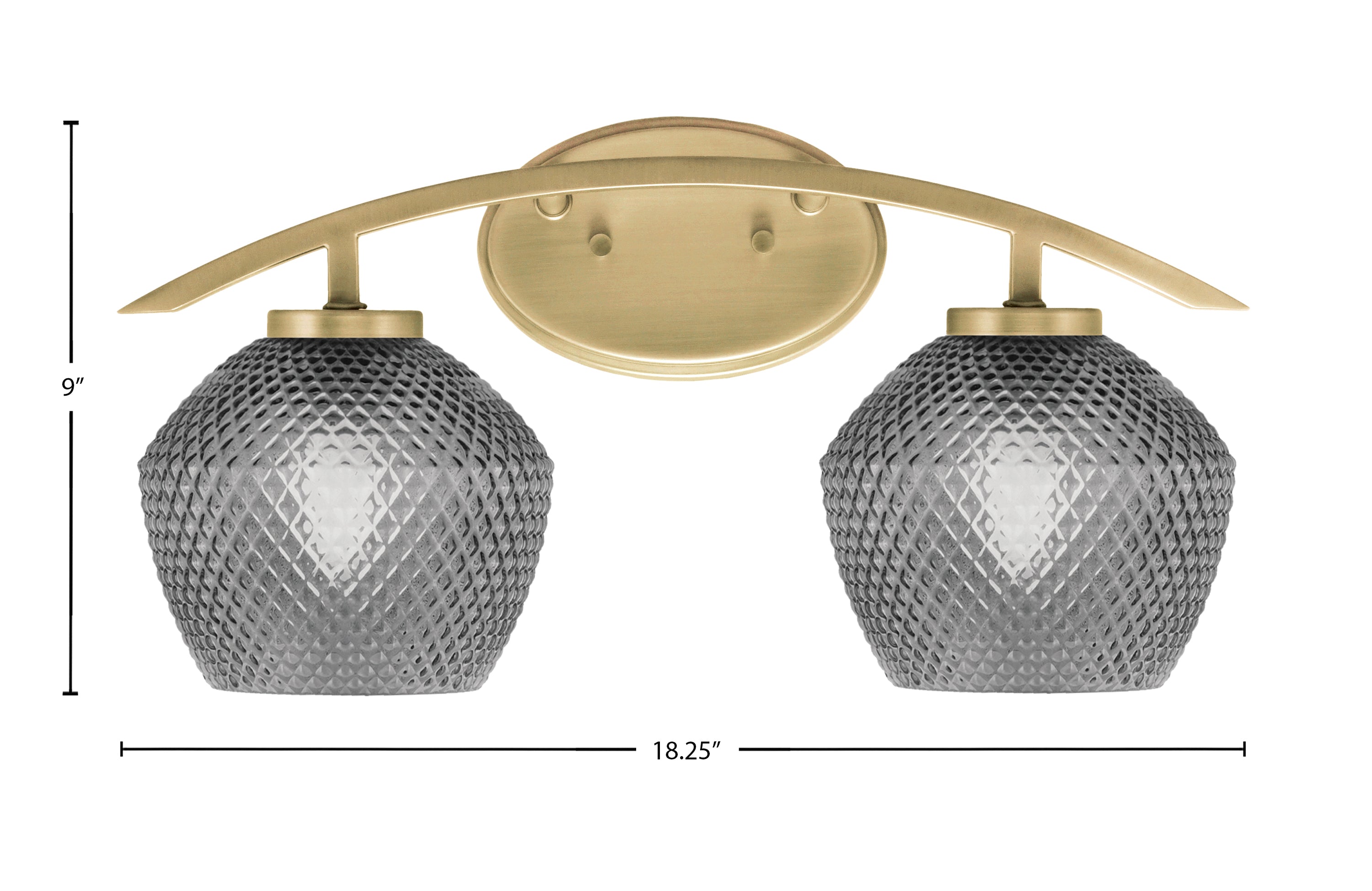 Kurve Two Light Bath Bar in New Age Brass with Smoke Textured Shade