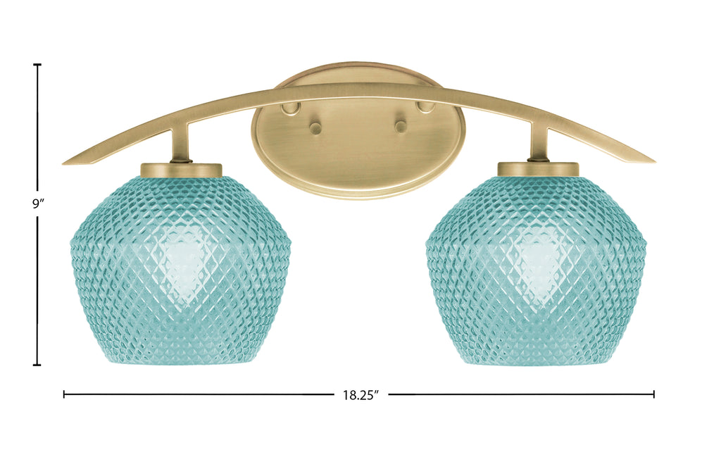 Kurve Two Light Bath Bar in New Age Brass with Turquoise Textured Shade