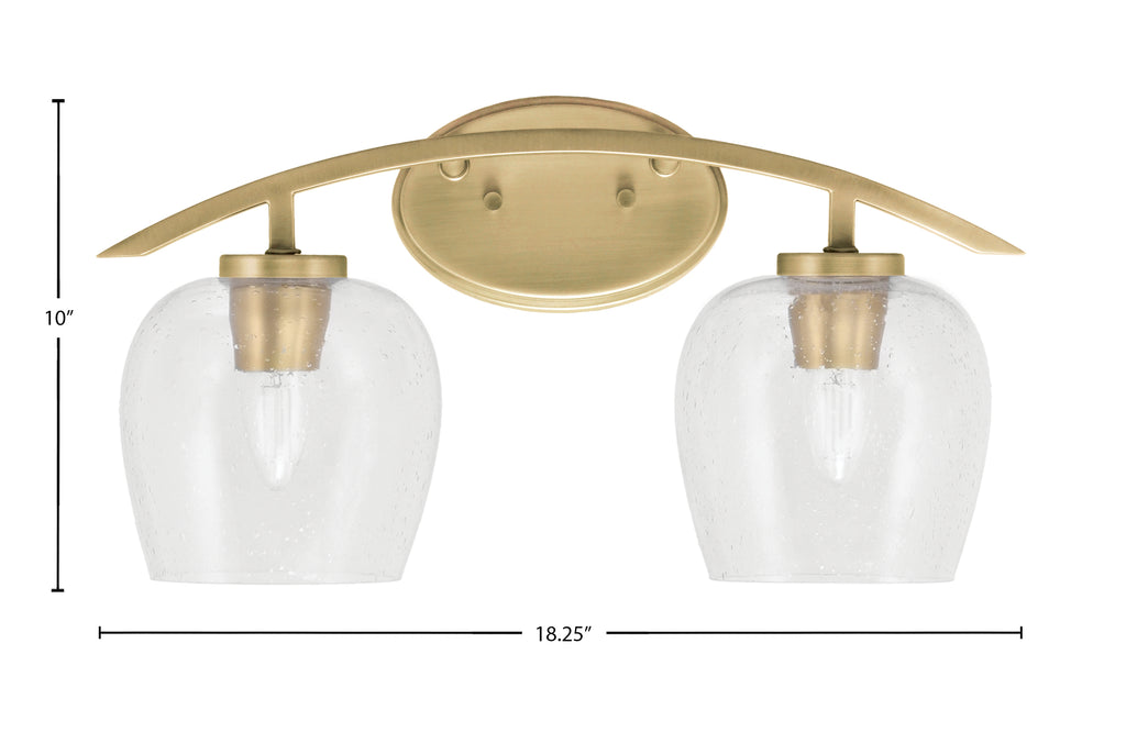 Kurve Two Light Bath Bar in New Age Brass with Clear Bubble Shade