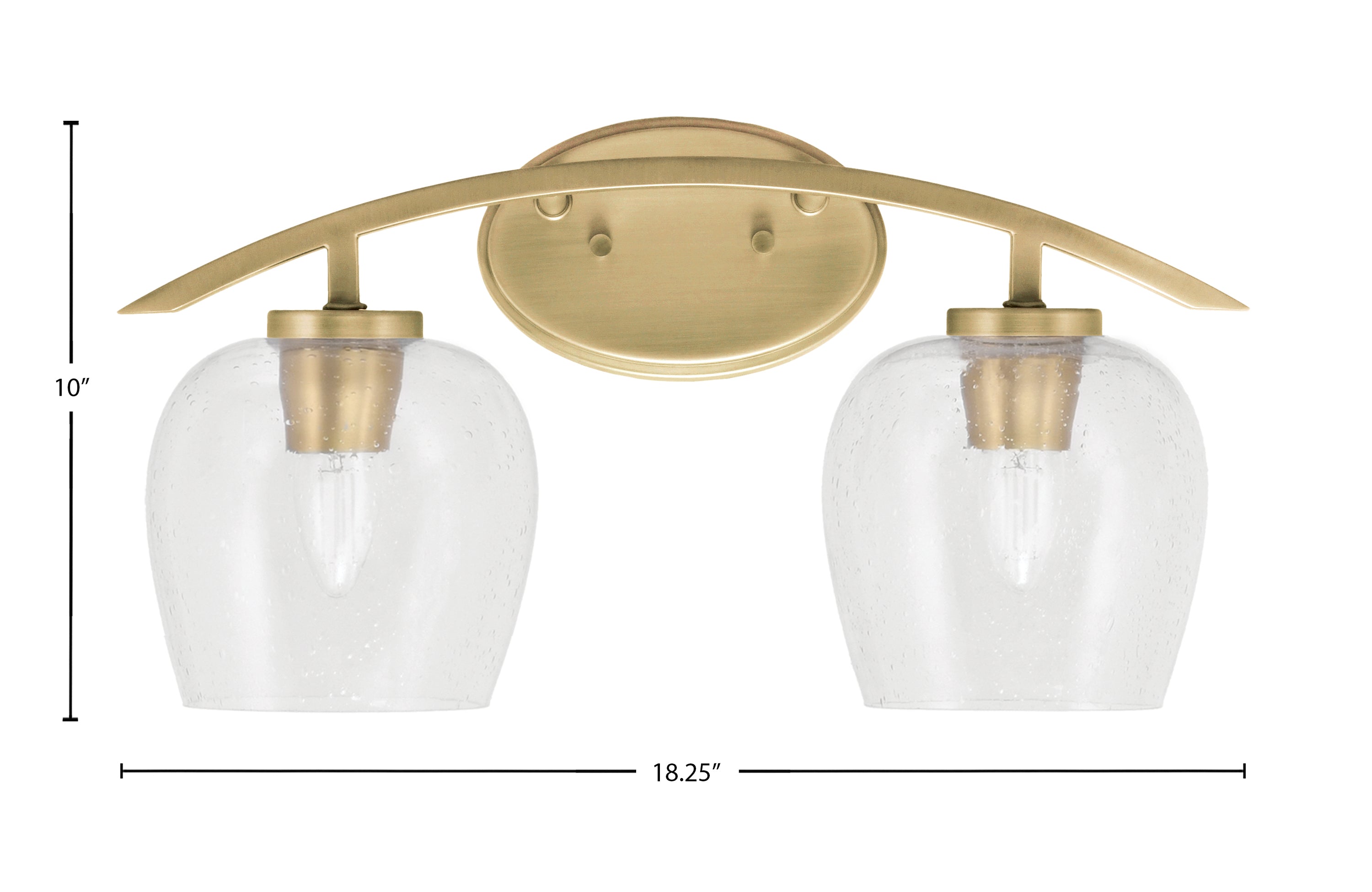 Kurve Two Light Bath Bar in New Age Brass with Clear Bubble Shade