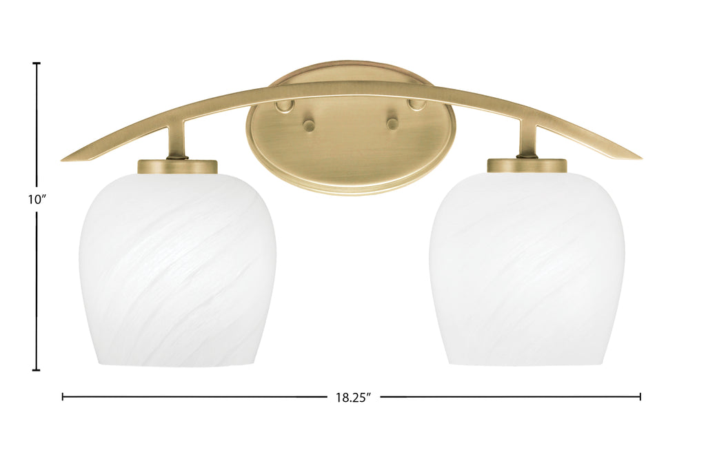 Kurve Two Light Bath Bar in New Age Brass with White Marble Shade