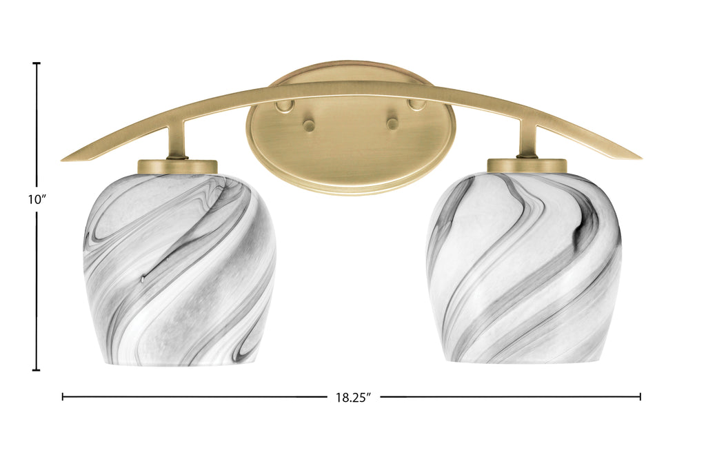 Kurve Two Light Bath Bar in New Age Brass with Onyx Swirl Shade