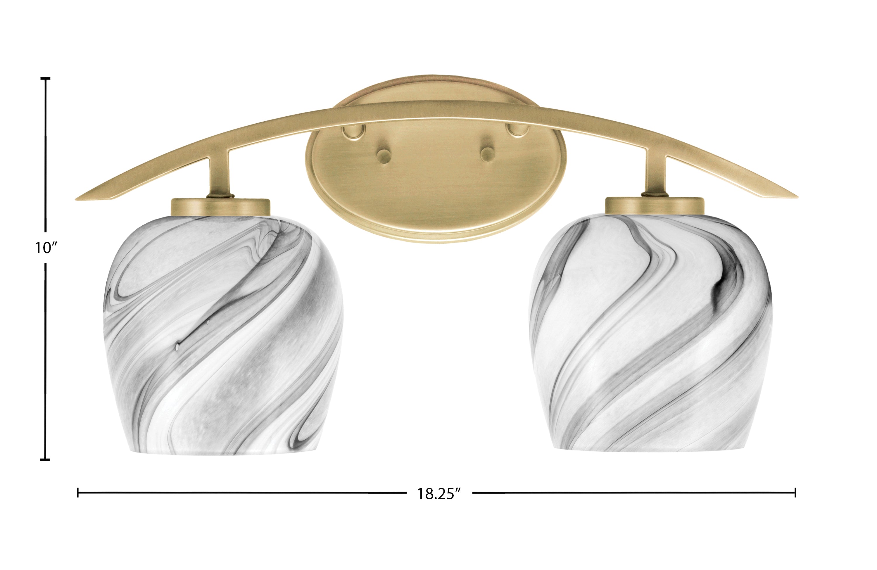 Kurve Two Light Bath Bar in New Age Brass with Onyx Swirl Shade