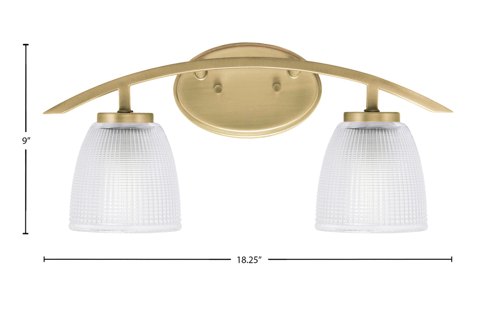 Kurve Two Light Bath Bar in New Age Brass with Clear Ribbed Shade