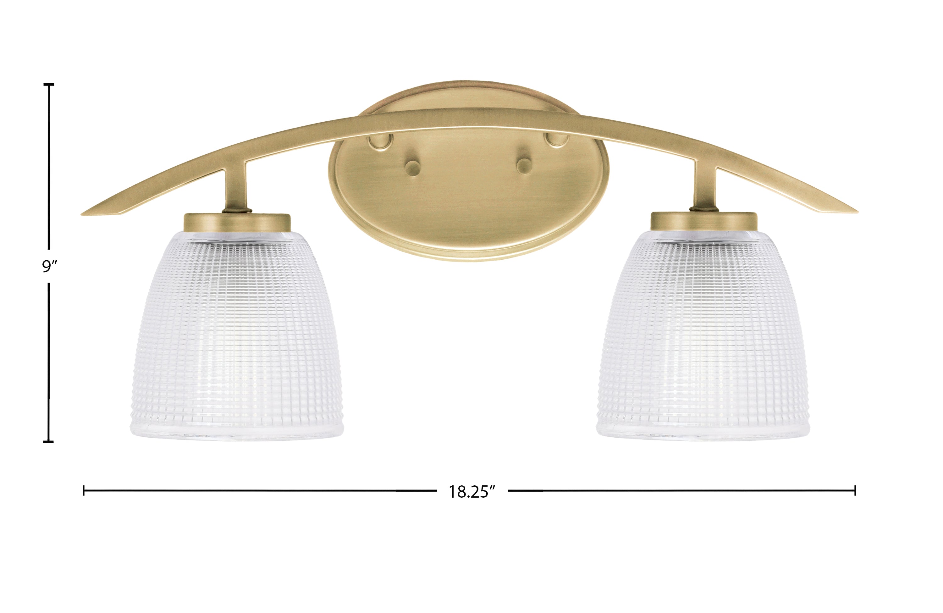 Kurve Two Light Bath Bar in New Age Brass with Clear Ribbed Shade