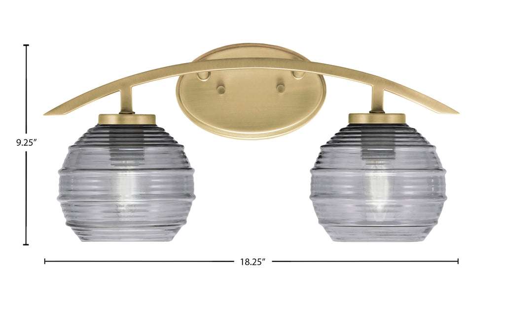 Kurve Two Light Bath Bar in New Age Brass with Smoke Ribbed Shade