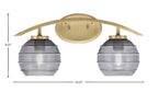 Kurve Two Light Bath Bar in New Age Brass with Smoke Ribbed Shade