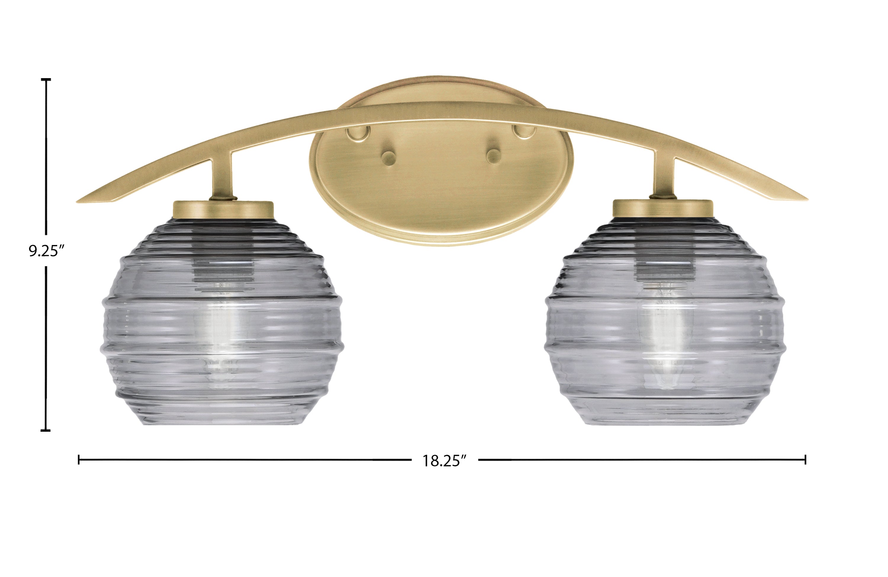 Kurve Two Light Bath Bar in New Age Brass with Smoke Ribbed Shade