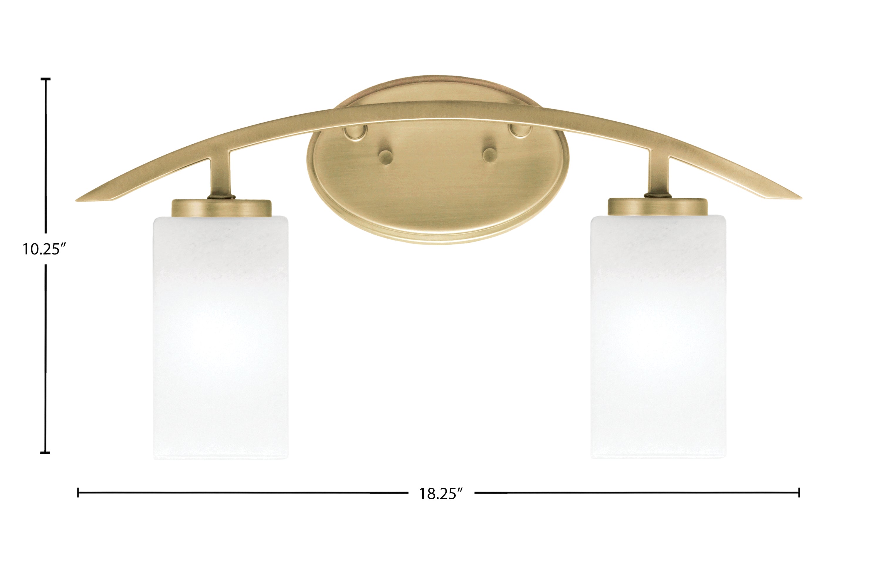 Kurve Two Light Bath Bar in New Age Brass with Square White Marble Shade