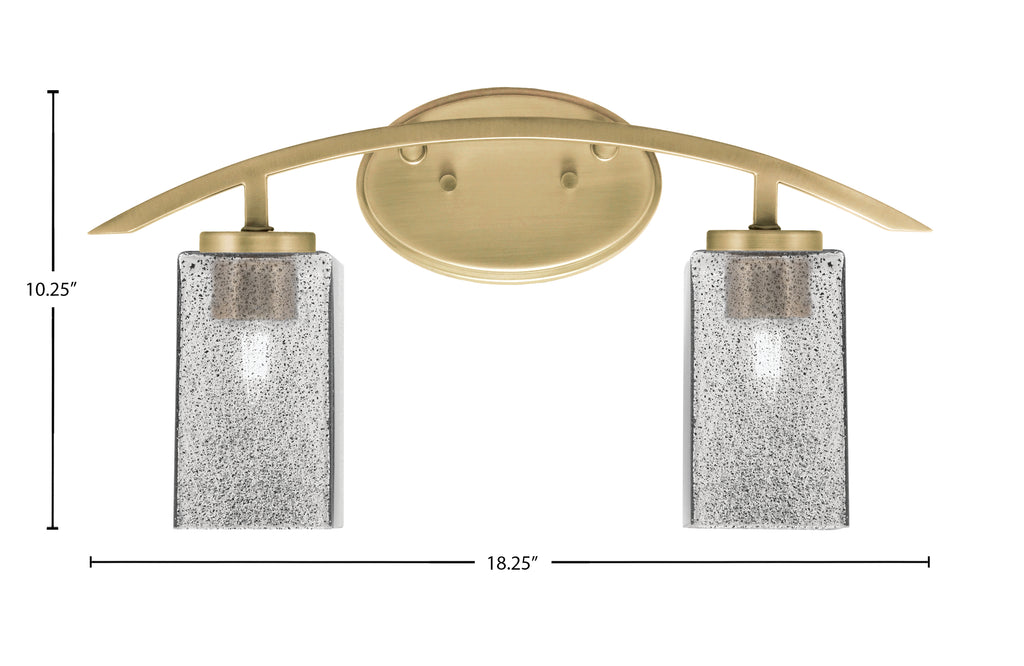 Kurve Two Light Bath Bar in New Age Brass with Square Smoke Bubble Shade