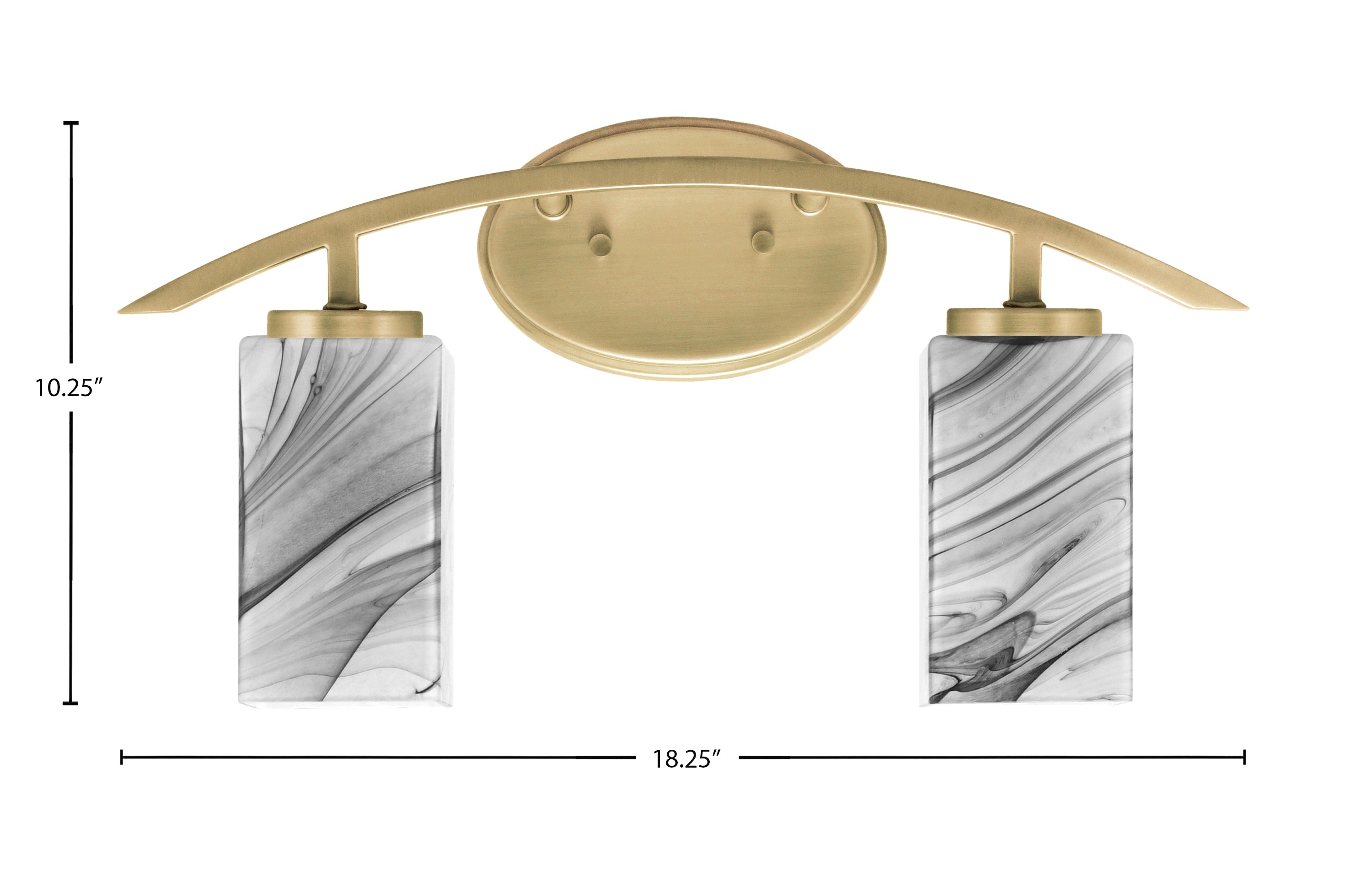 Kurve Two Light Bath Bar in New Age Brass with Square Onyx Swirl Shade
