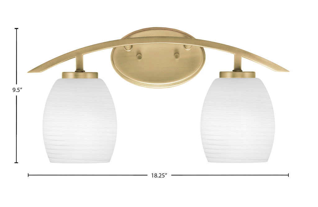Kurve Two Light Bath Bar in New Age Brass with White Linen Shade