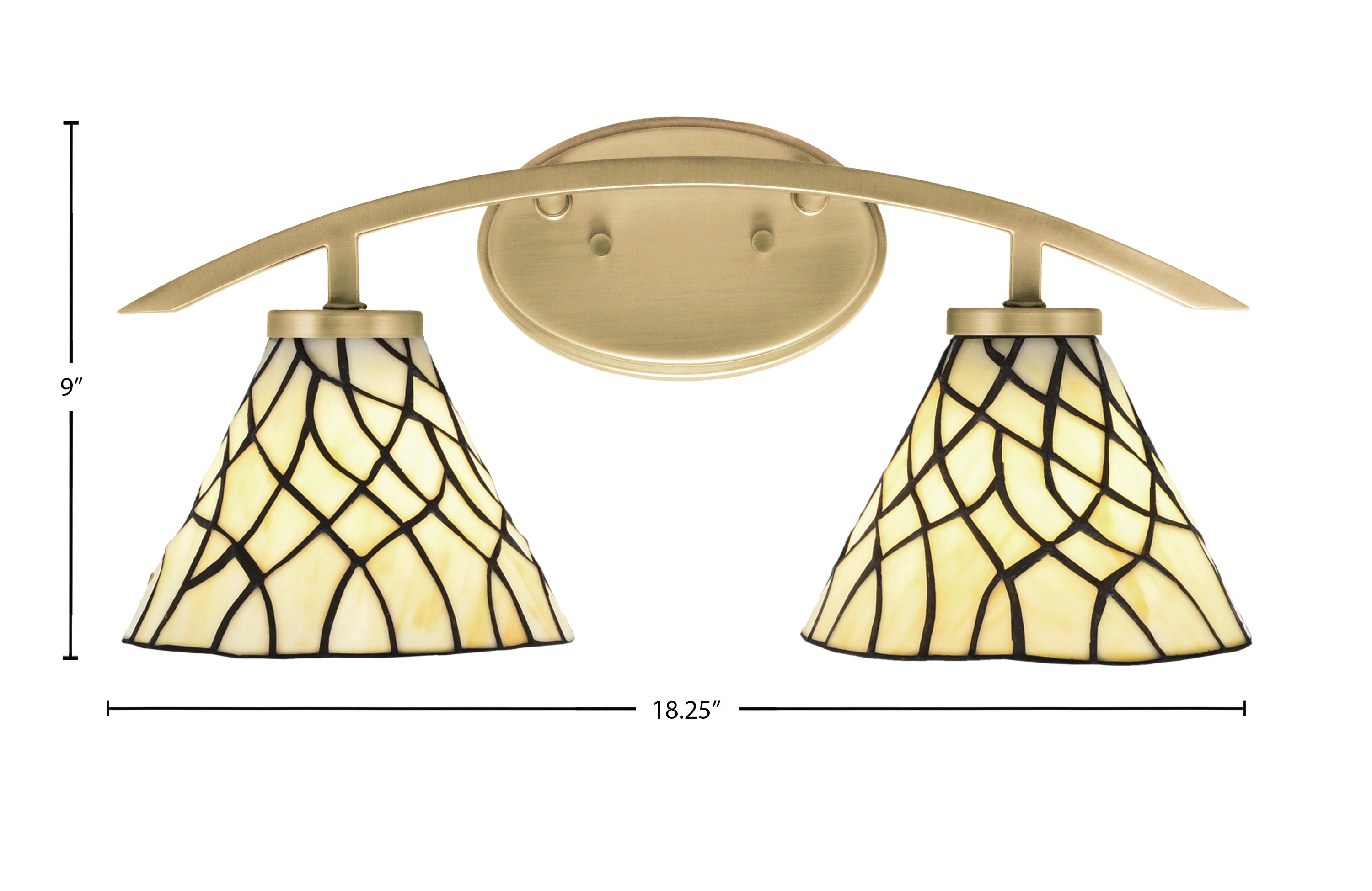 Kurve Two Light Bath Bar in New Age Brass with Sandhill Art Glass Shade
