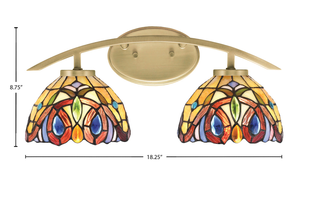 Kurve Two Light Bath Bar in New Age Brass with Lynx Art Glass Shade