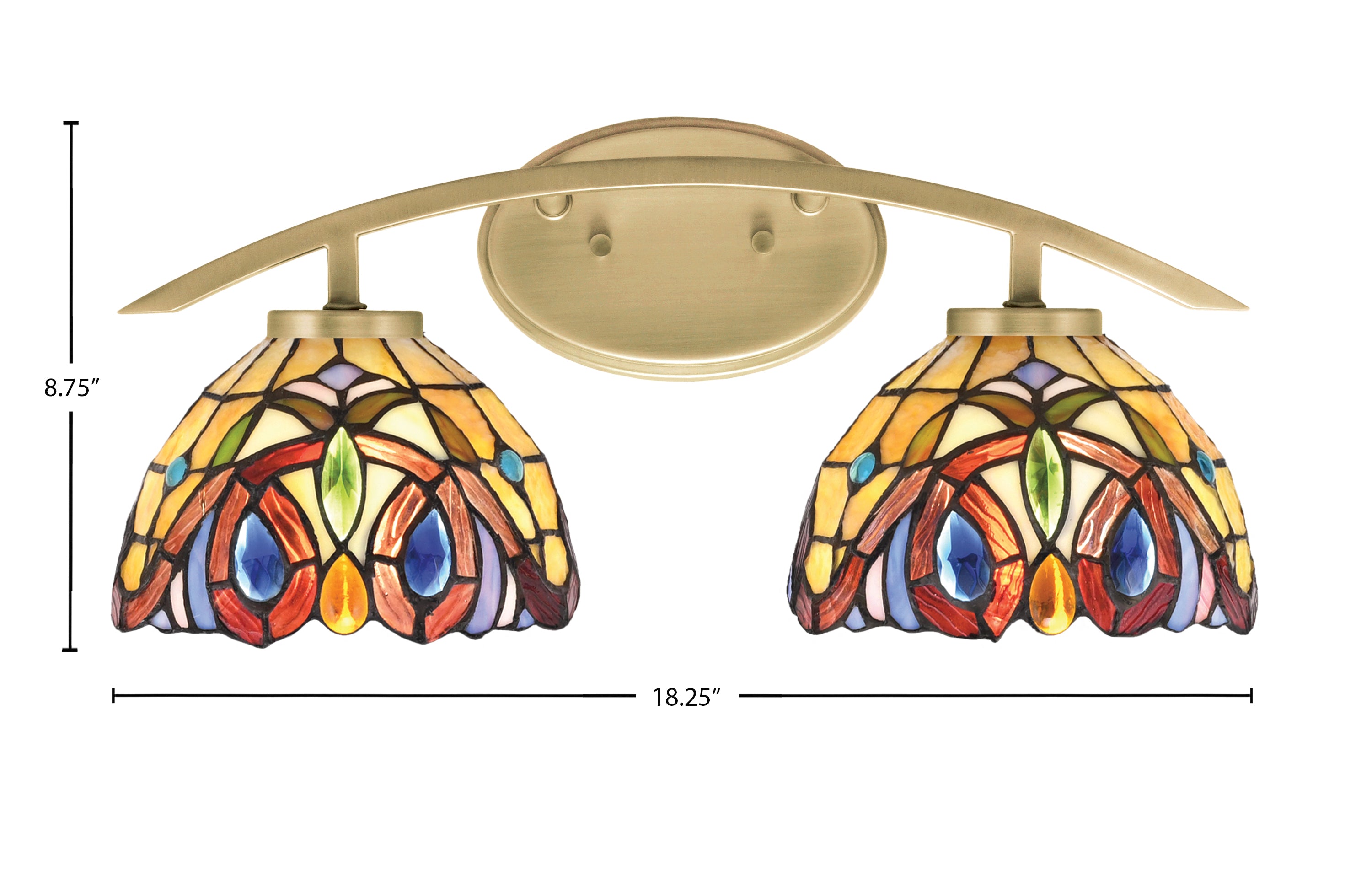 Kurve Two Light Bath Bar in New Age Brass with Lynx Art Glass Shade