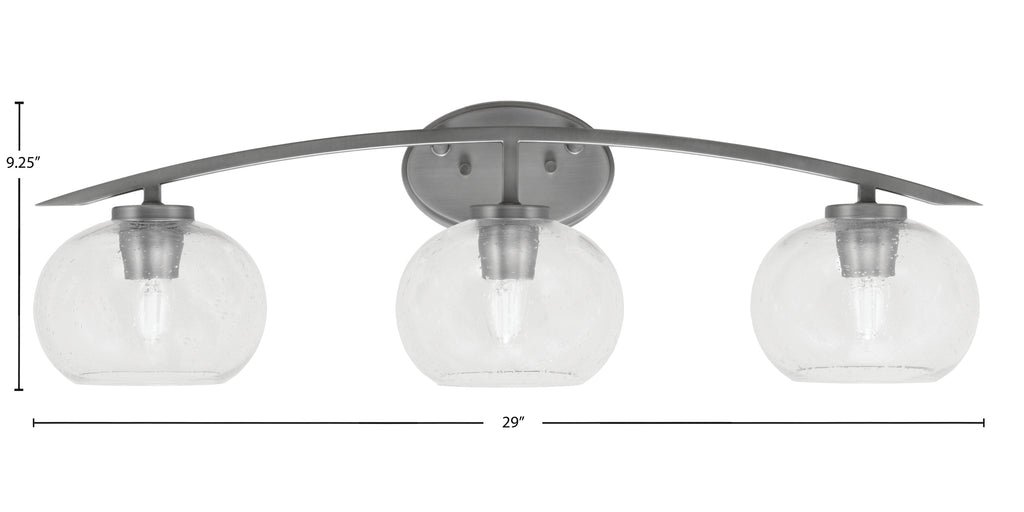 Kurve Three Light Bath Bar in Graphite with 7" Clear Bubble Shade