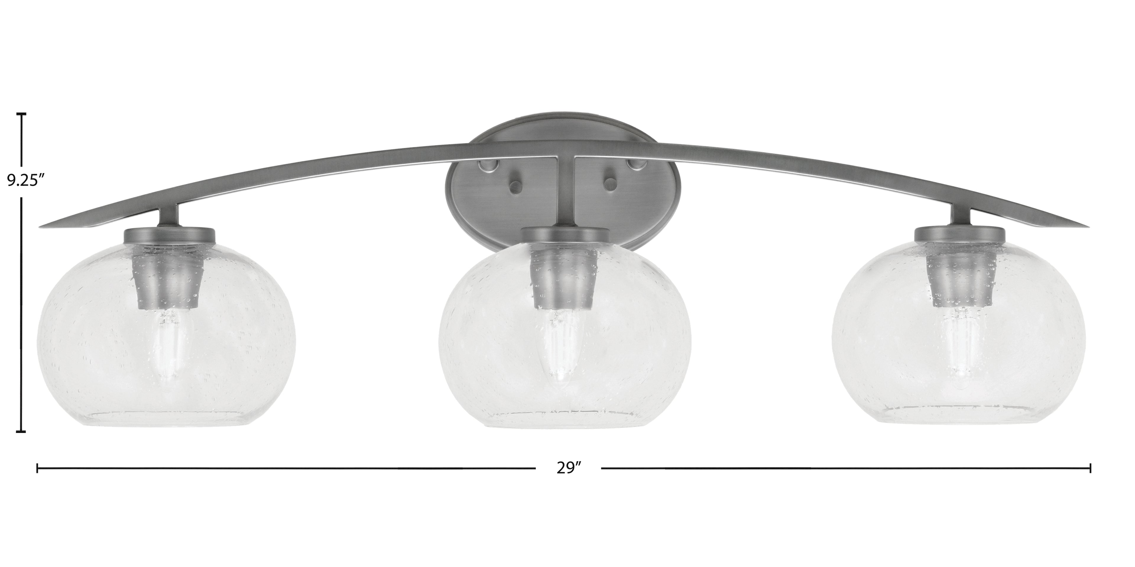 Kurve Three Light Bath Bar in Graphite with 7" Clear Bubble Shade