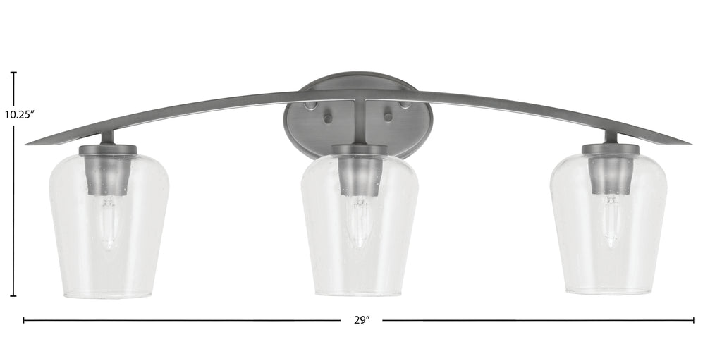 Kurve Three Light Bath Bar in Graphite with 5" Clear Bubble Shade