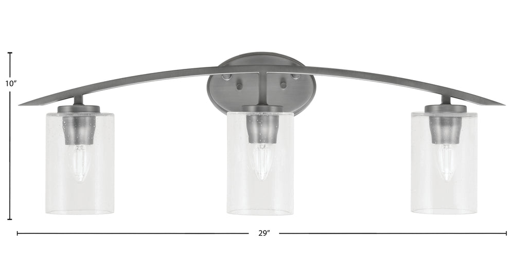 Kurve Three Light Bath Bar in Graphite with 4" Clear Bubble Shade
