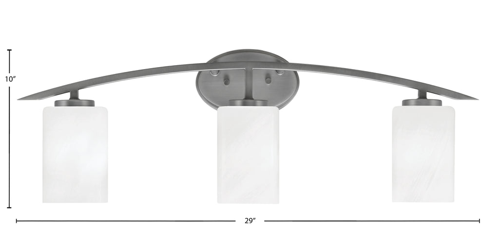 Kurve Three Light Bath Bar in Graphite with 4" White Marble Shade