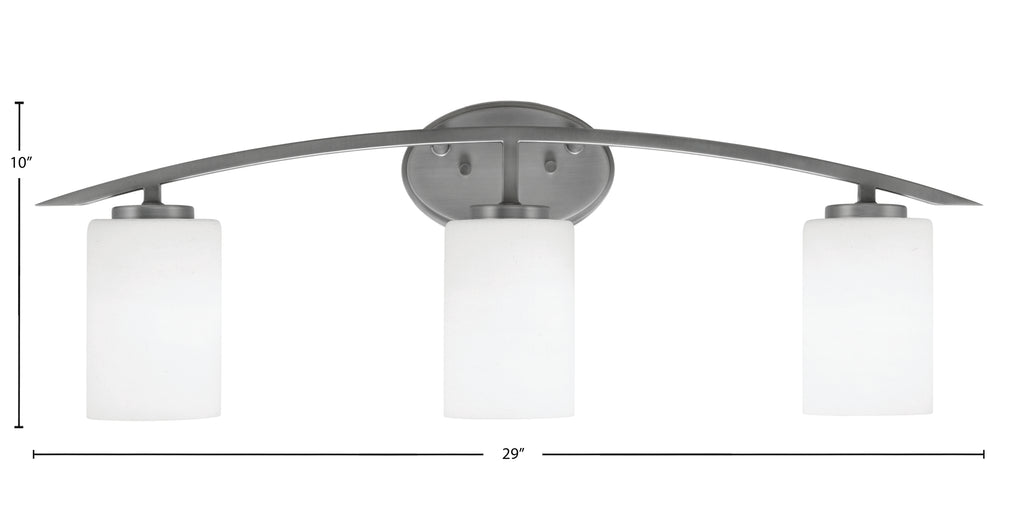 Kurve Three Light Bath Bar in Graphite with 4" White Muslin Shade