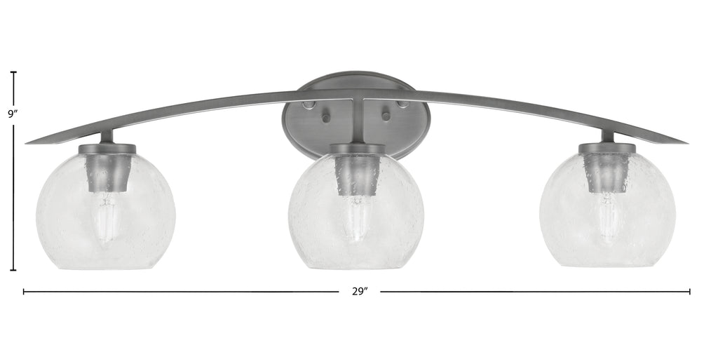 Kurve Three Light Bath Bar in Graphite with 5.75" Clear Bubble Shade