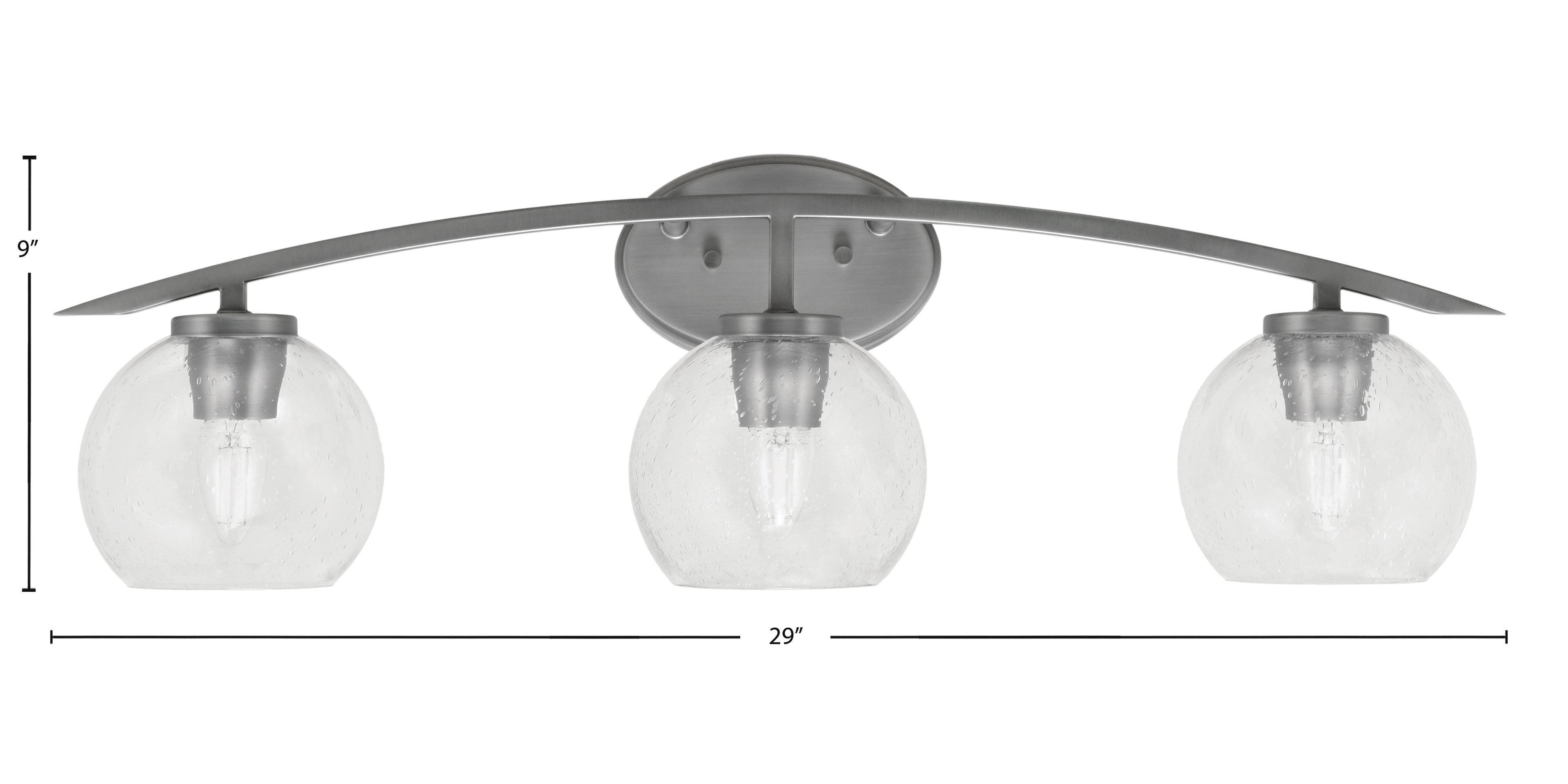 Kurve Three Light Bath Bar in Graphite with 5.75" Clear Bubble Shade