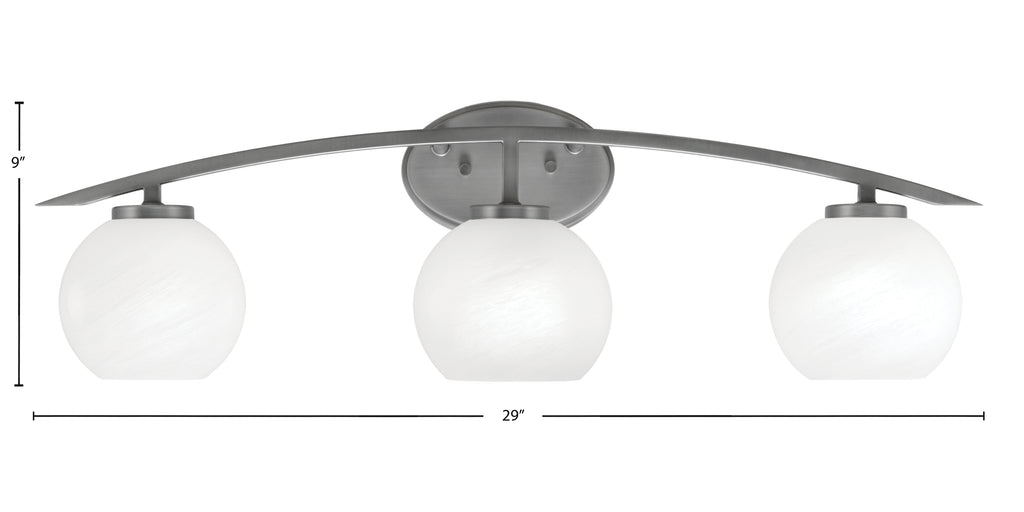 Kurve Three Light Bath Bar in Graphite with 5.75" White Marble Shade