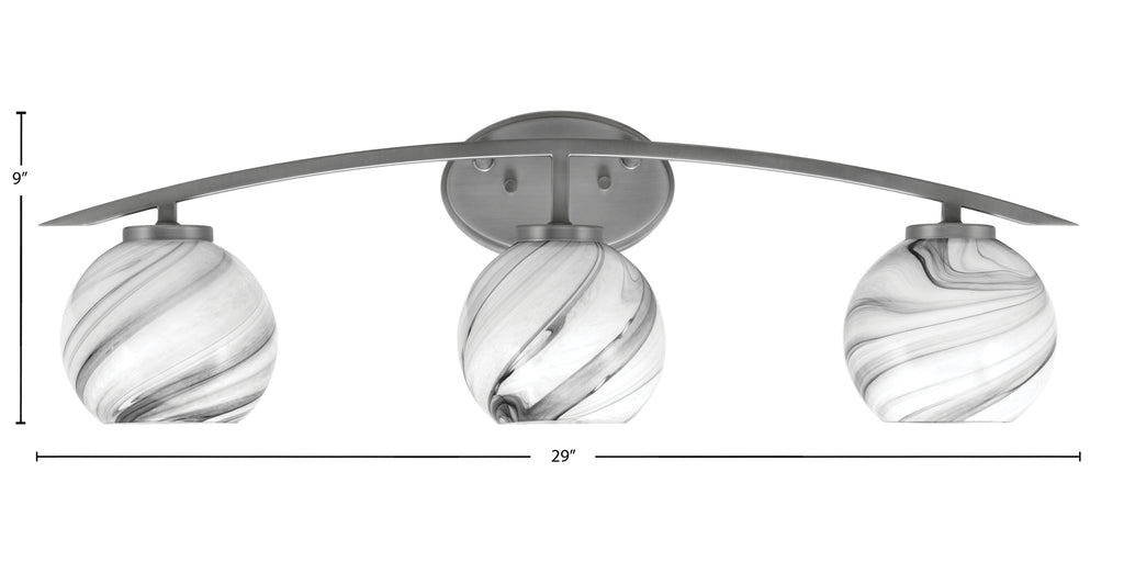 Kurve Three Light Bath Bar in Graphite with 5.75" Onyx Swirl Shade