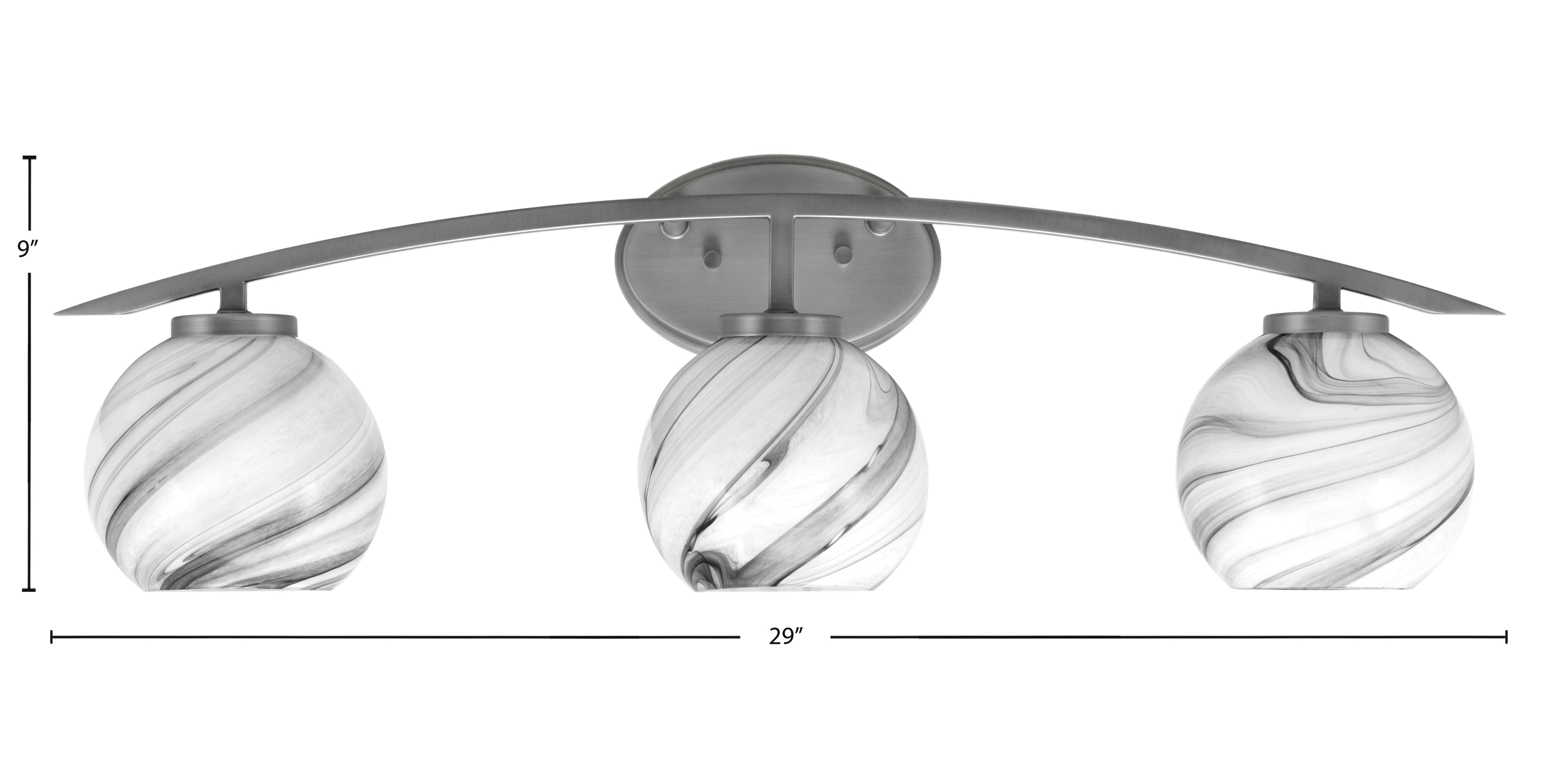 Kurve Three Light Bath Bar in Graphite with 5.75" Onyx Swirl Shade