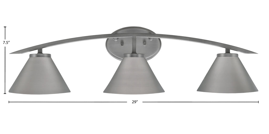 Kurve Three Light Bath Bar in Graphite with 7" Graphite Cone Metal Shade Shade
