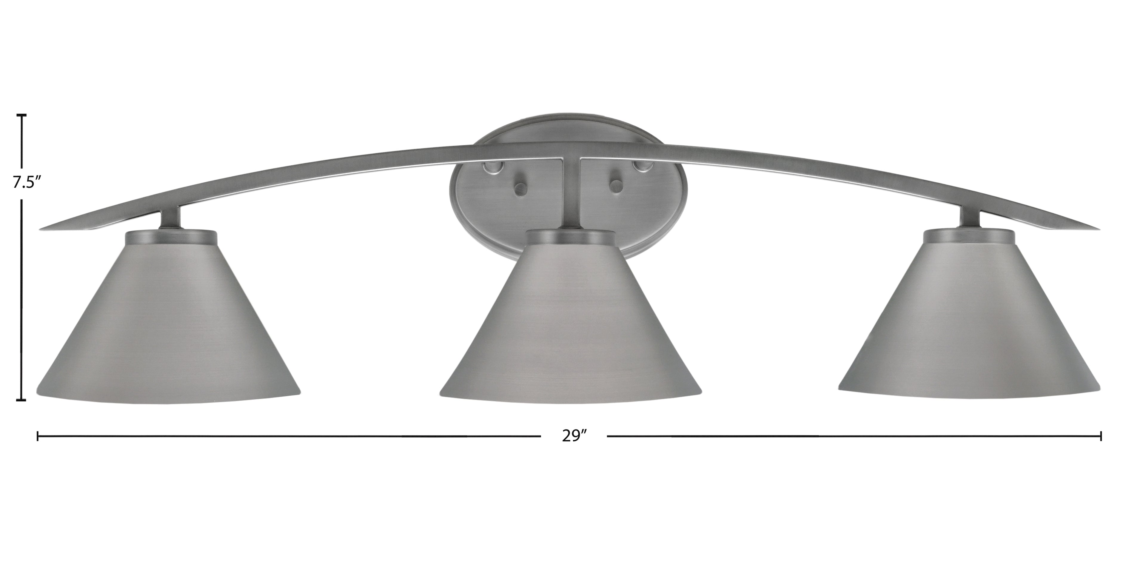 Kurve Three Light Bath Bar in Graphite with 7" Graphite Cone Metal Shade Shade